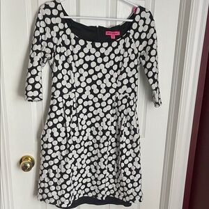 Betsey Johnson Monochrome Polka Dot Long Sleeve Dress